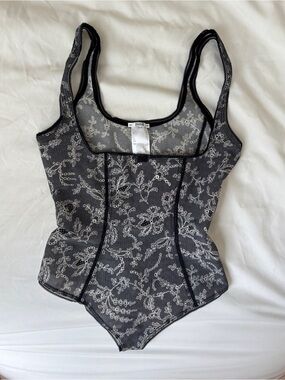 WOLFORD black white floral lace mesh bodysuit corset Medium